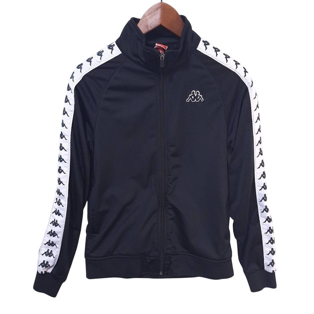 Kappa Track Jacket Full Zip Black White Logo Tape Athleisure Womens S Retro